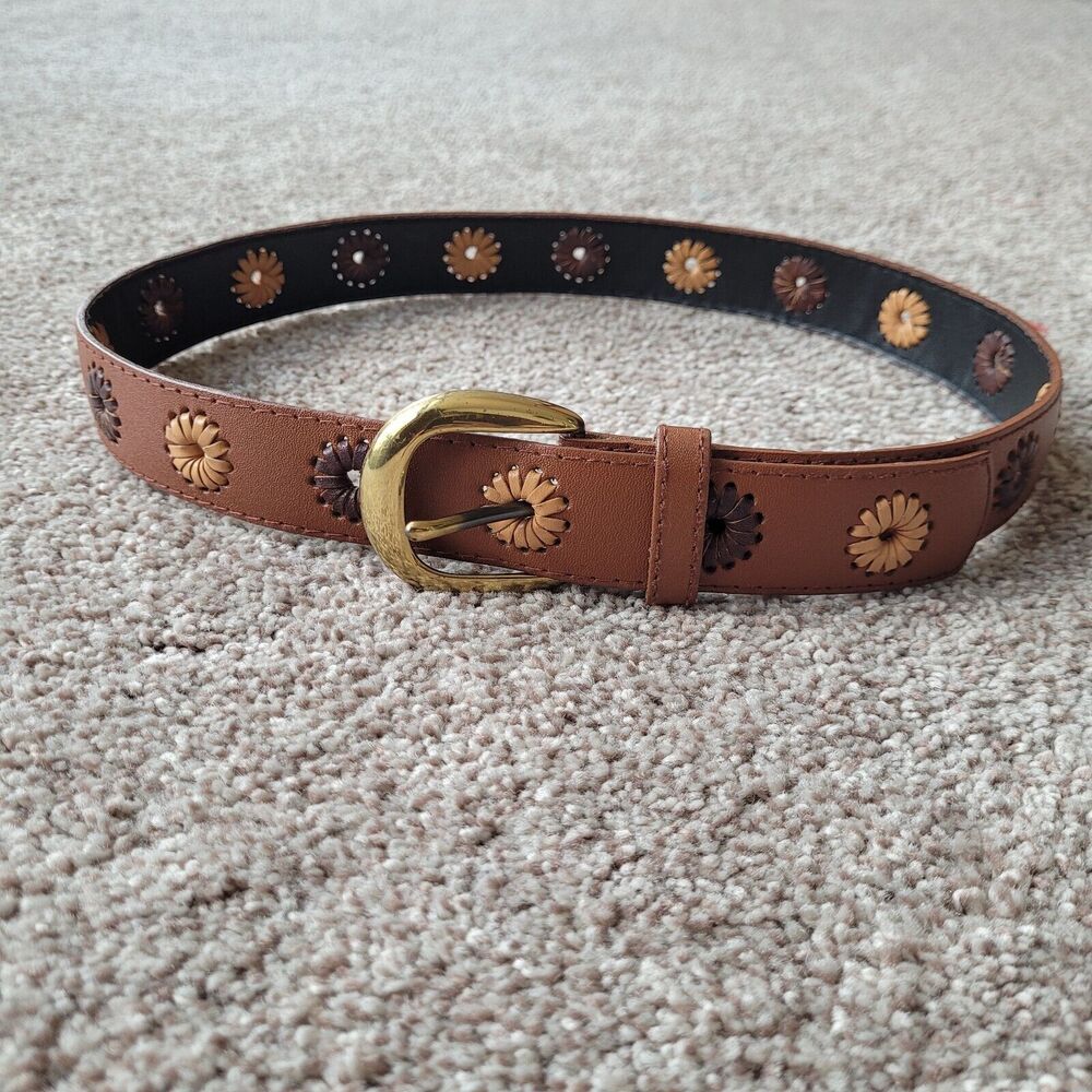 Liz Clairborne Sz Medium Brown Adjustable Belt Brass Buckle Thailand Style 28107 - Picture 8 of 10